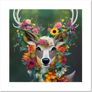 Deer Flowers Posters and Art